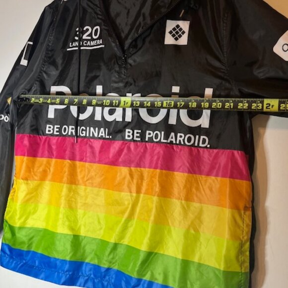 Polaroid Windbreaker Hooded Pullover 1/4 Zip Jacket Retro Black Rainbow Sz XL - Picture 4 of 8